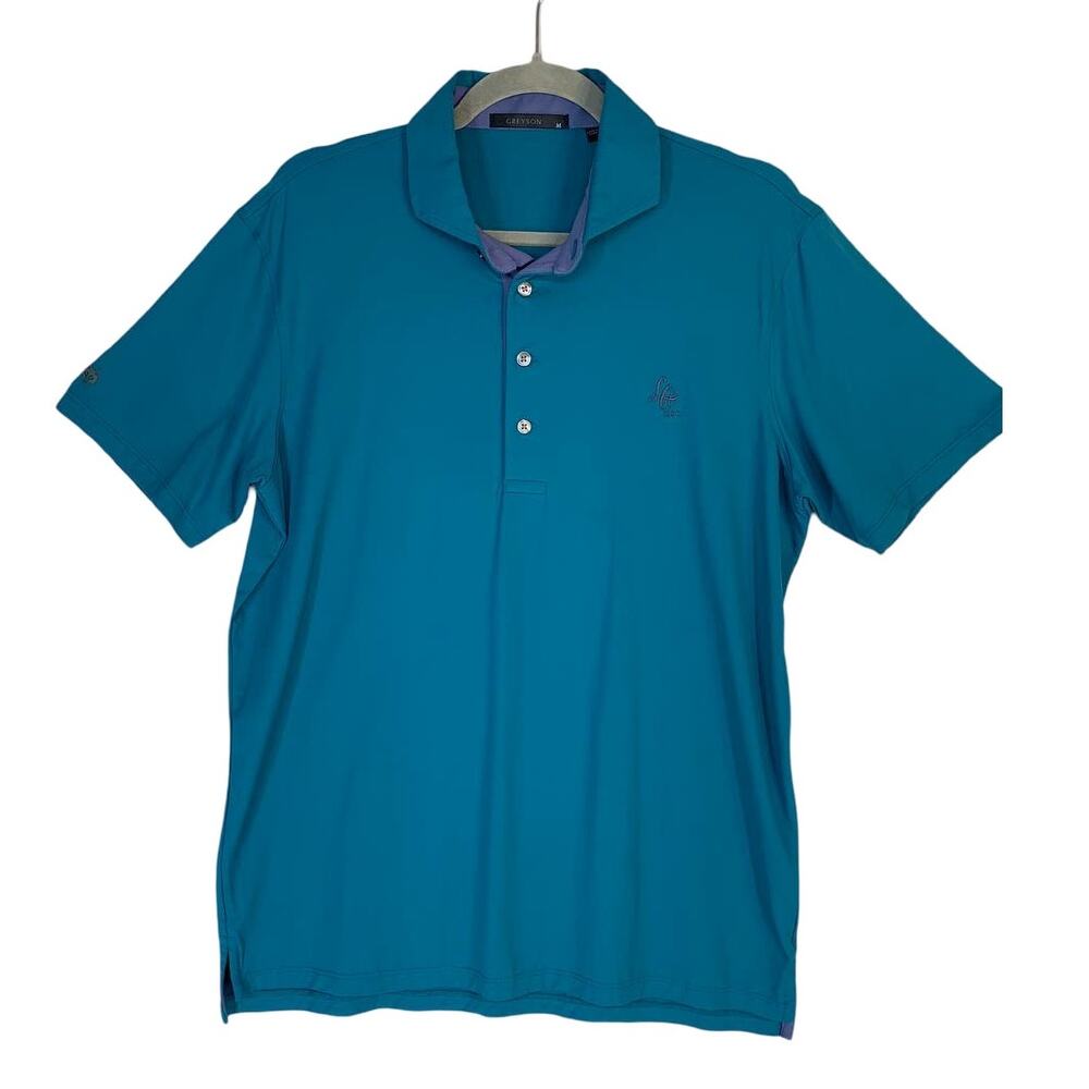 Greyson Performance Polo Shirt Size M Blue Green Stretch Athletic